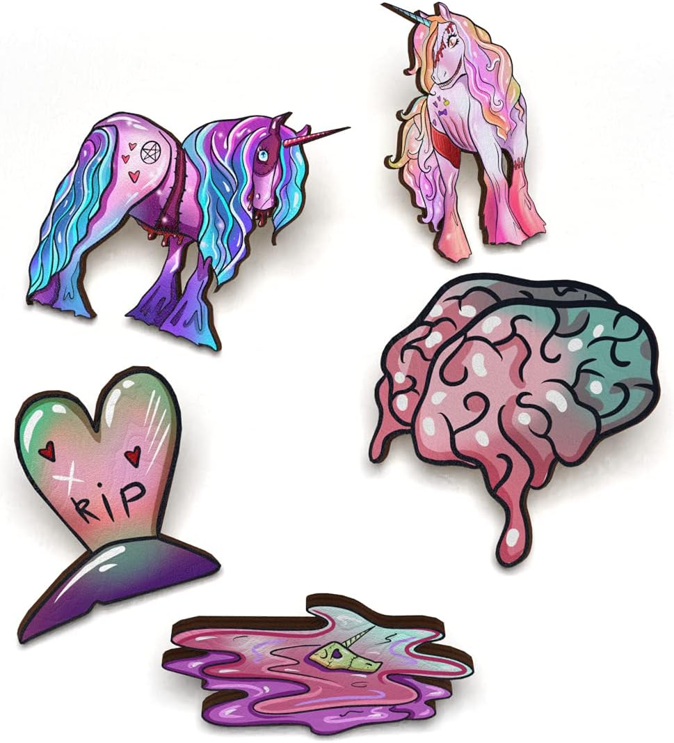 5 PCS Brooch Wooden Pins Set | Cute Badges Pack | Lapel Pin Buttons Jewelry Accessory | Occasion Stylish Charms Decoration | Aesthetic Brooches for Backpack Bookbag Bag Jacket Hat Clothes for DIY | Perfect Gift for Kids Teens Girls Boys Women