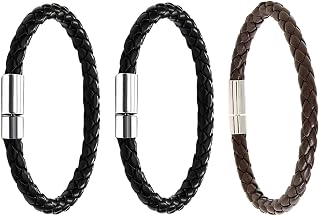 XFSAFDM 3 Pack Leather Bracelet for Men, Stylish Handmade Leather Bracelets for Men, Fashionable Accessories for Men, Mini... Price In India