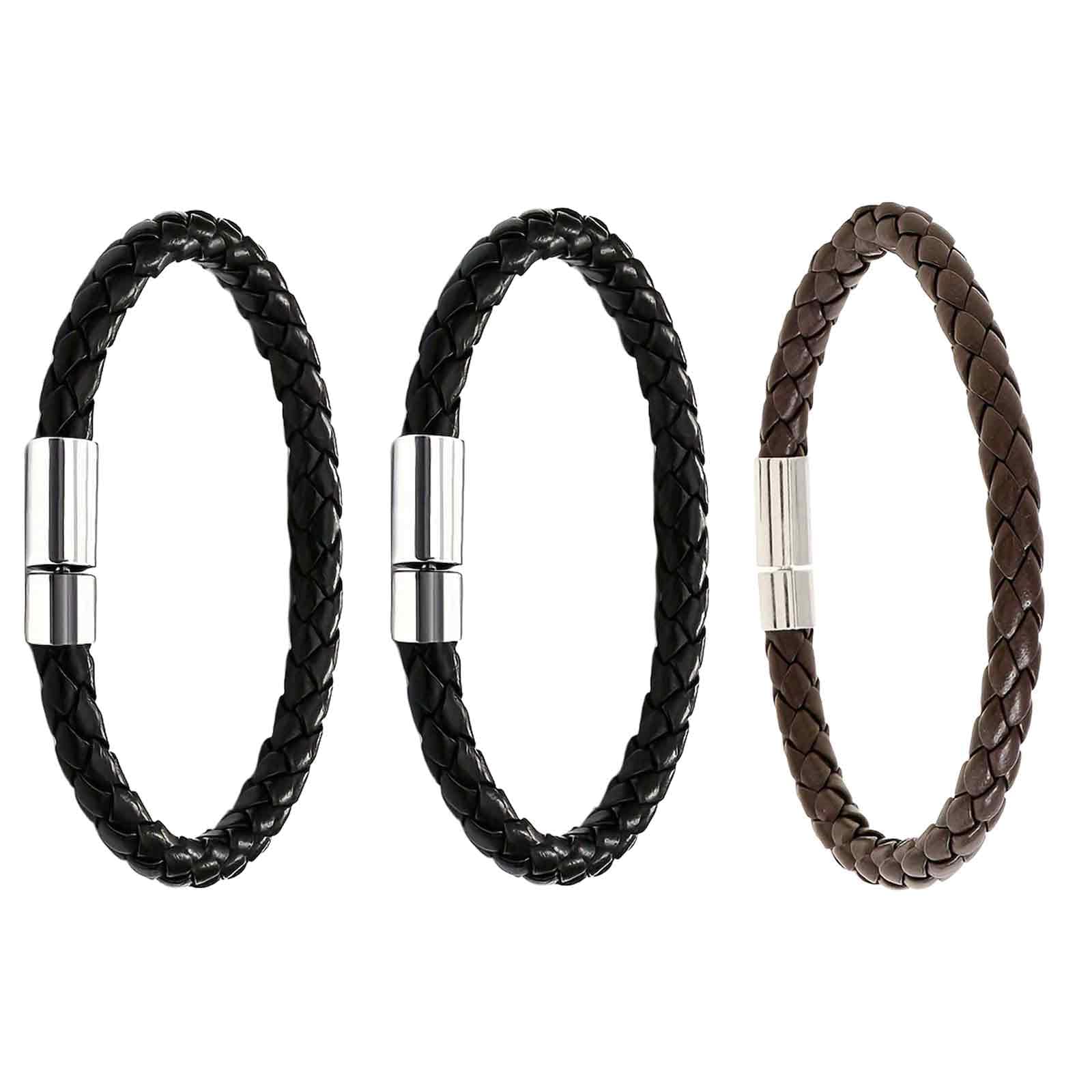 3 Pack Leather Bracelet for Men, Stylish Handmade Leather Bracelets for Men, Fashionable Accessories for Men, Minimalist Leather Bracelets-image-38