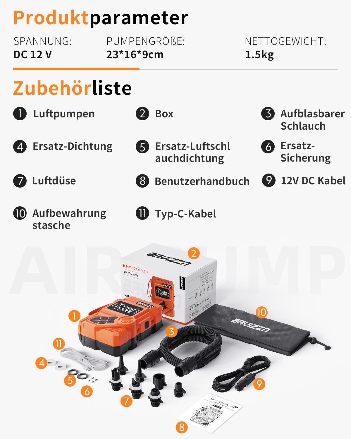 22PSI Elektrische Sup pumpe Mit Akku 12VDC Sup Elektrische Pumpe | Stand Up Paddle Pumpe Elektrisch Akku 59.2WH 45W Typ-C-Anschluss Inflator & Deflator für Paddle-Board,Boot,Kayaks,Wassersport