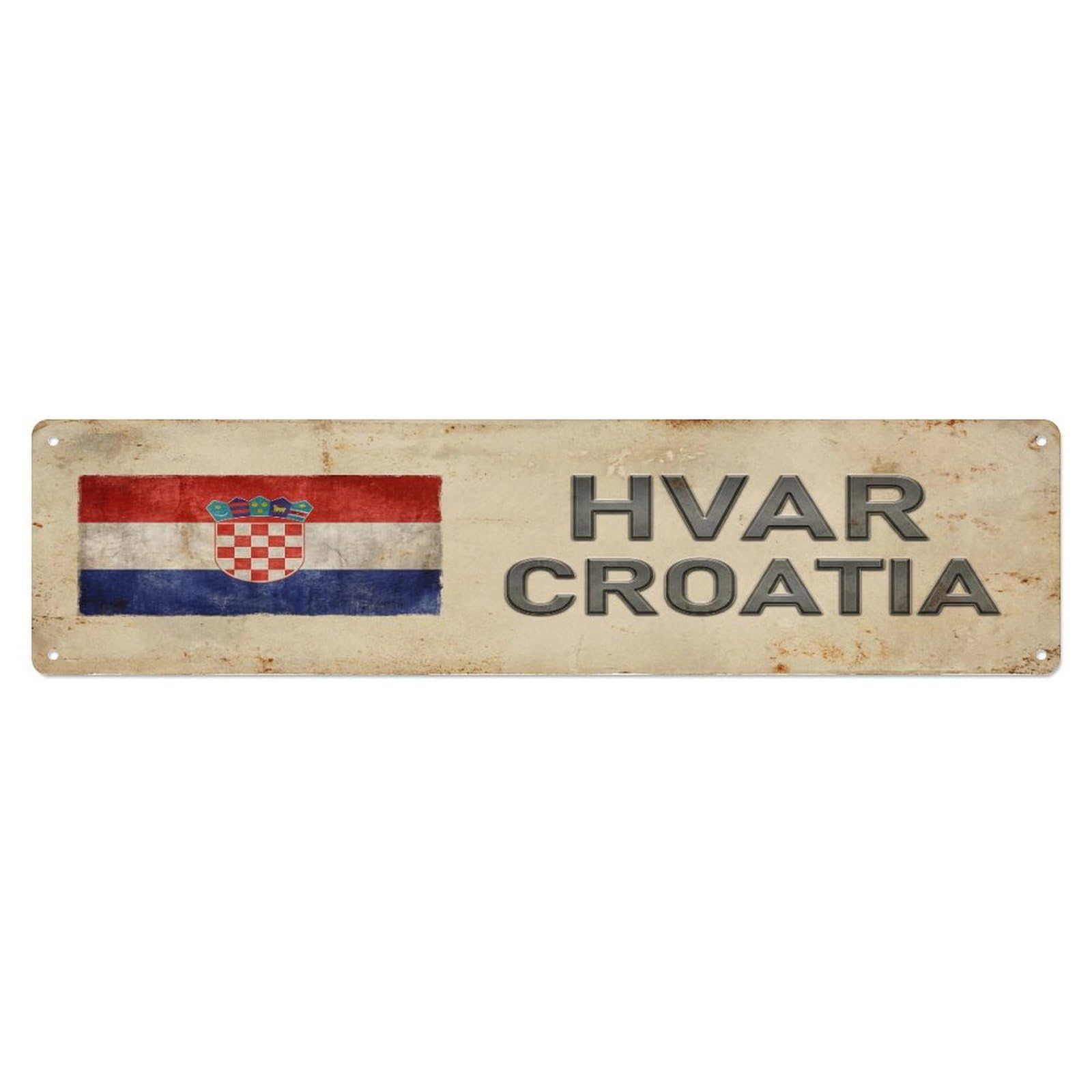 Metal Tin Sign Vintage Hvar Croatia Flag Decor Rustic Travel