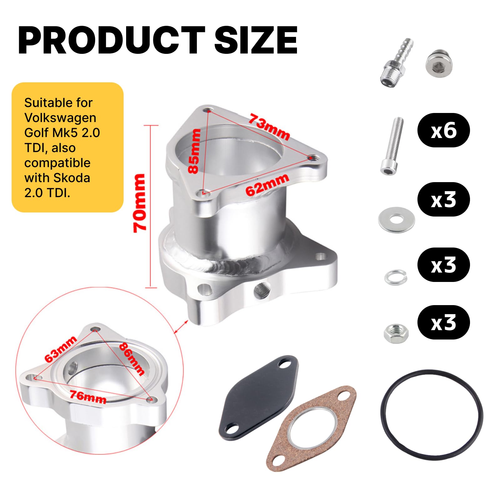 Kit De Suppression Egr 2.0 Tdi 1.9tdi,Vanne Egr Vanne 57mm, Tuyau De Rechange Pour Valve Egr, Pour Mk5 Mk4 Mk2 A3 A4 A4 A6 Q5