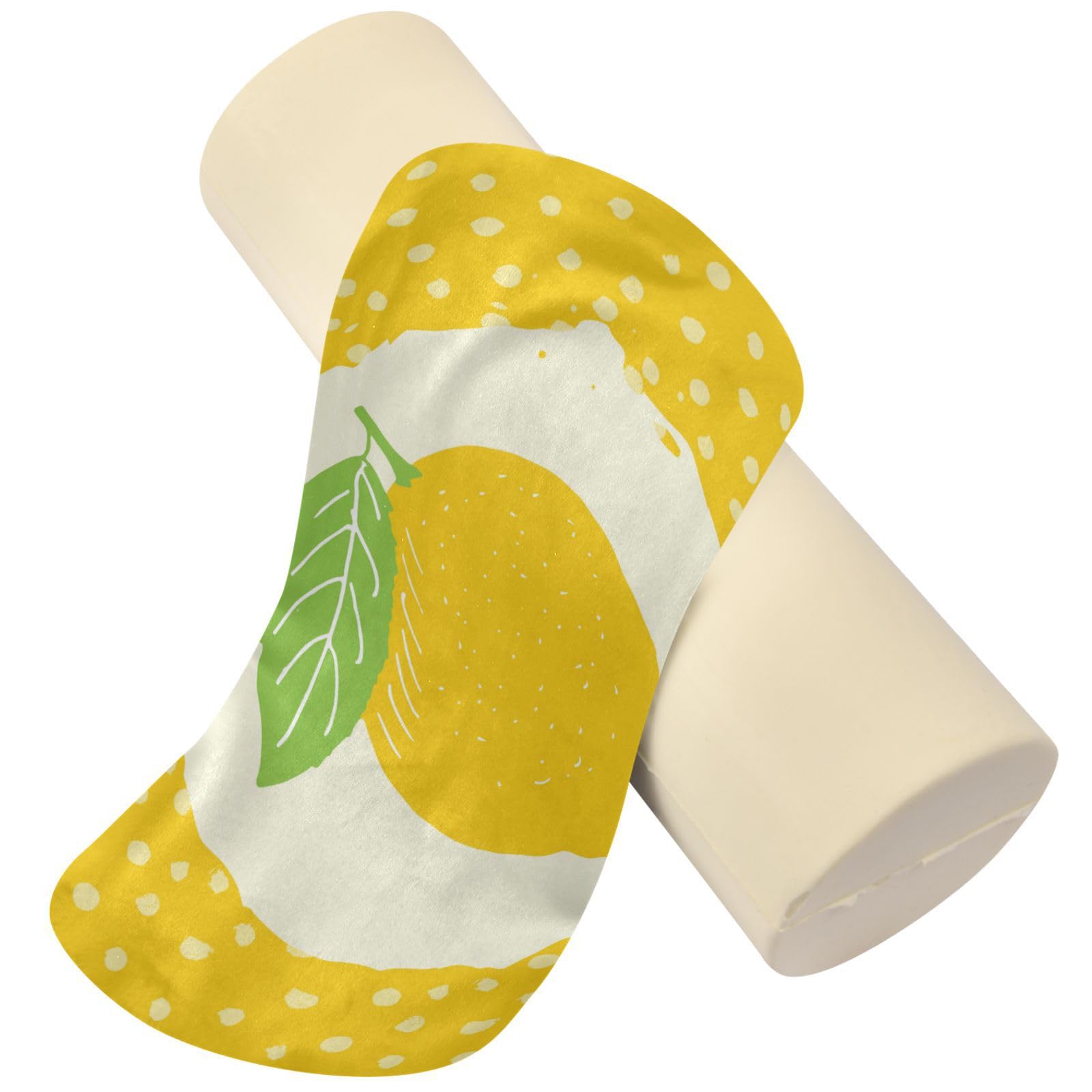 Gredecor Cute Yellow Lemon Cylinder Round Pillow for Neck Pain Relief, Soft Breathable Bolster Travel Memory Foam Pillow with Washable Cover for Bed Sleeping, Head, Legs and Back