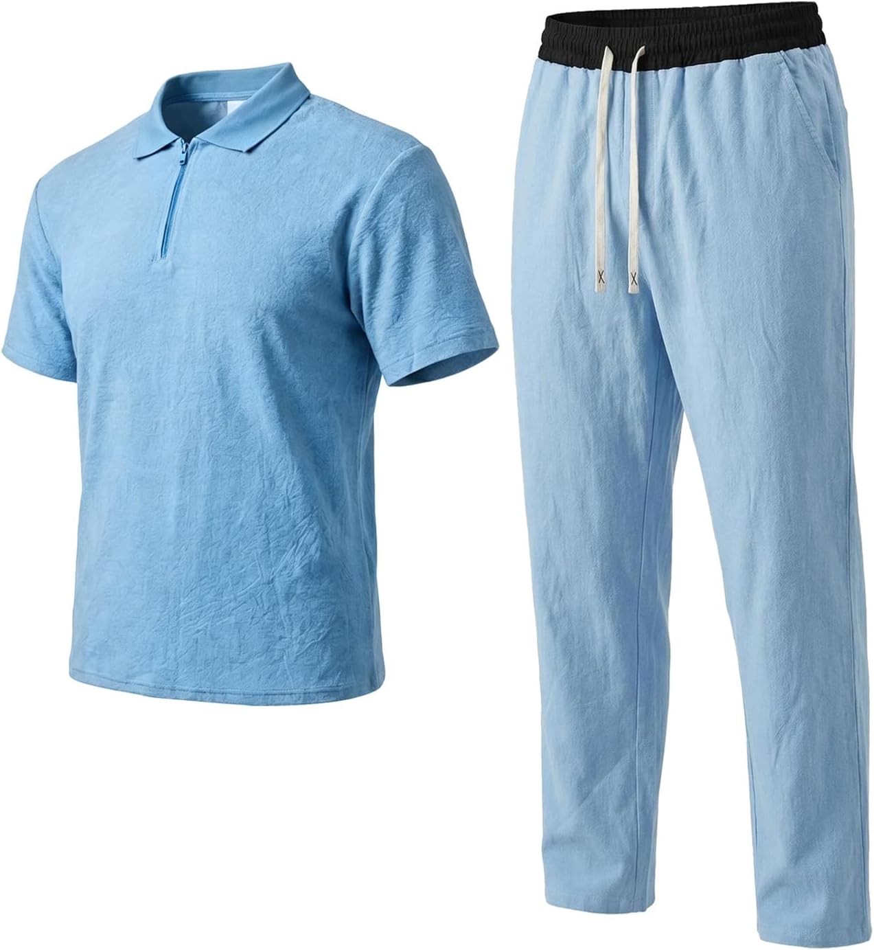 Men's 2 Piece Linen Solid Polo Shirt and Pants Set