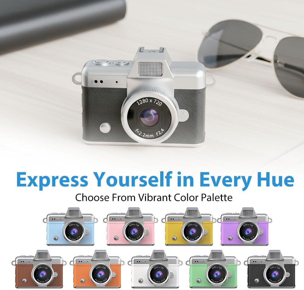 Mini Camera with Flip Screen, 2026 New Mini Digital Camera with 1.47 in LCD Screen, 1080P FHD Recording with 0.96" IPS Screen with 6 Retro Filters AVI, 32GB No Memory Card Included (Orange)