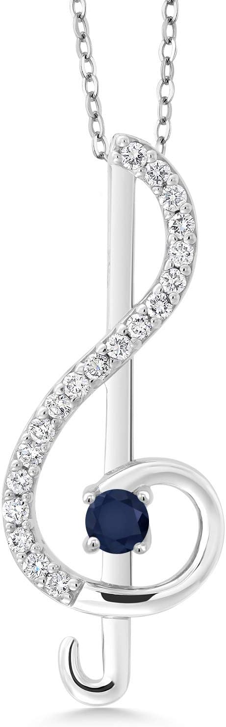 Gem Stone King 925 Sterling Silver Blue Sapphire Pendant Necklace Treble Clef Music Note Jewelry Gift For Women By Keren Hanan (0.32 Cttw, with 18 Inch Silver Chain)