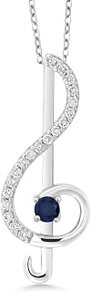 Gem Stone King Round Blue Sapphire Treble Clef Music Note Pendant Necklace | 925 Sterling Silver | 0.32 Cttw | Jewelry Gift For Women By Keren Hanan | With 18 Inch Silver Chain