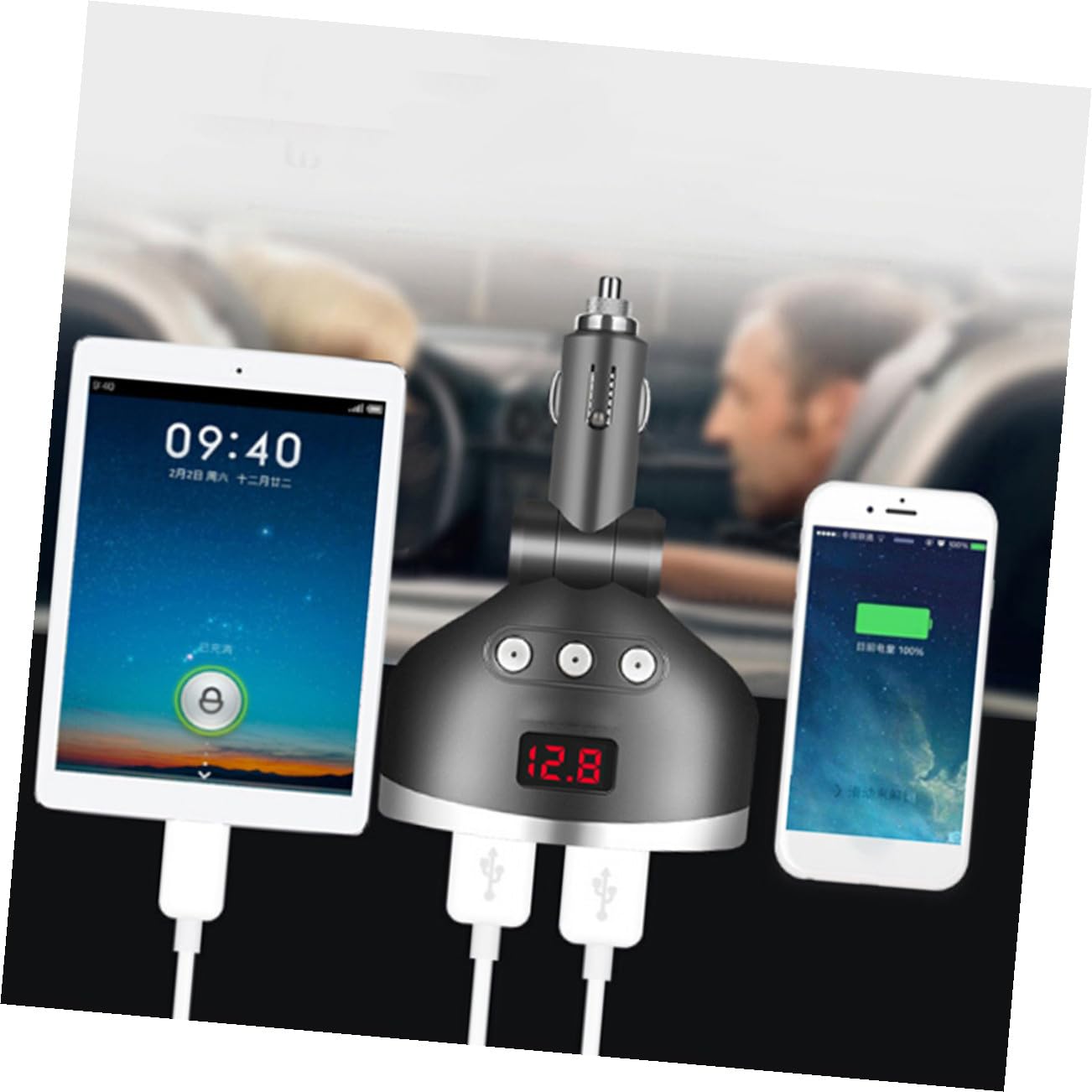PACKOVE Adaptateur Allume-Cigare à Prises avec Double Port USB Chargeur pour Téléphone Voiture Affichage Tension Puissance Compatible GPS Caméra Embarquée