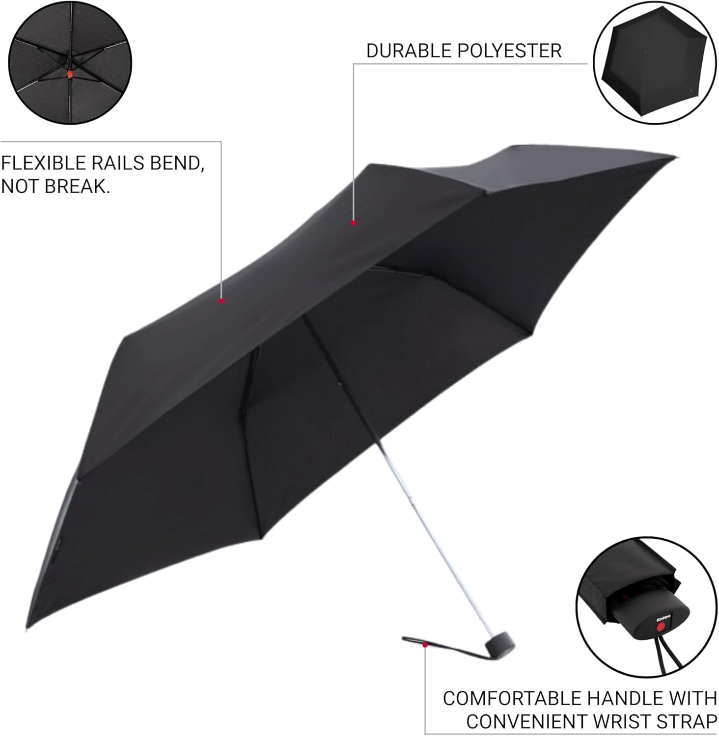 Knirps AS.050 Slim Manual Folding Rain Umbrella – 38" Canopy for Rain, Travel Case Included - Image 6