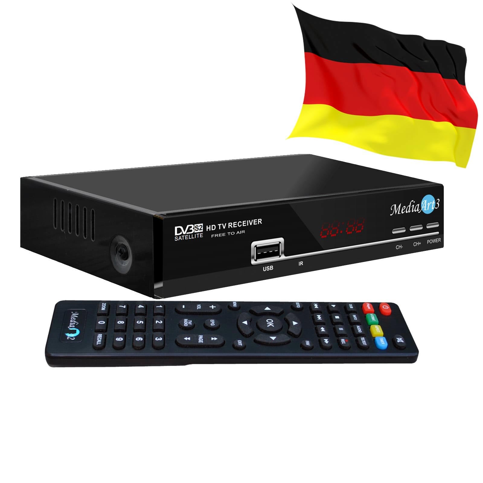 Digitale Satanlage Komplettset 60cm Sat-Schüssel Spiegel HDTV Sat-Receiver 2X USB LNB 0,1dB Kabel Sat Anlage 1 Teilnehmer Full HD Astra 19°E Deutsch F-Steckern