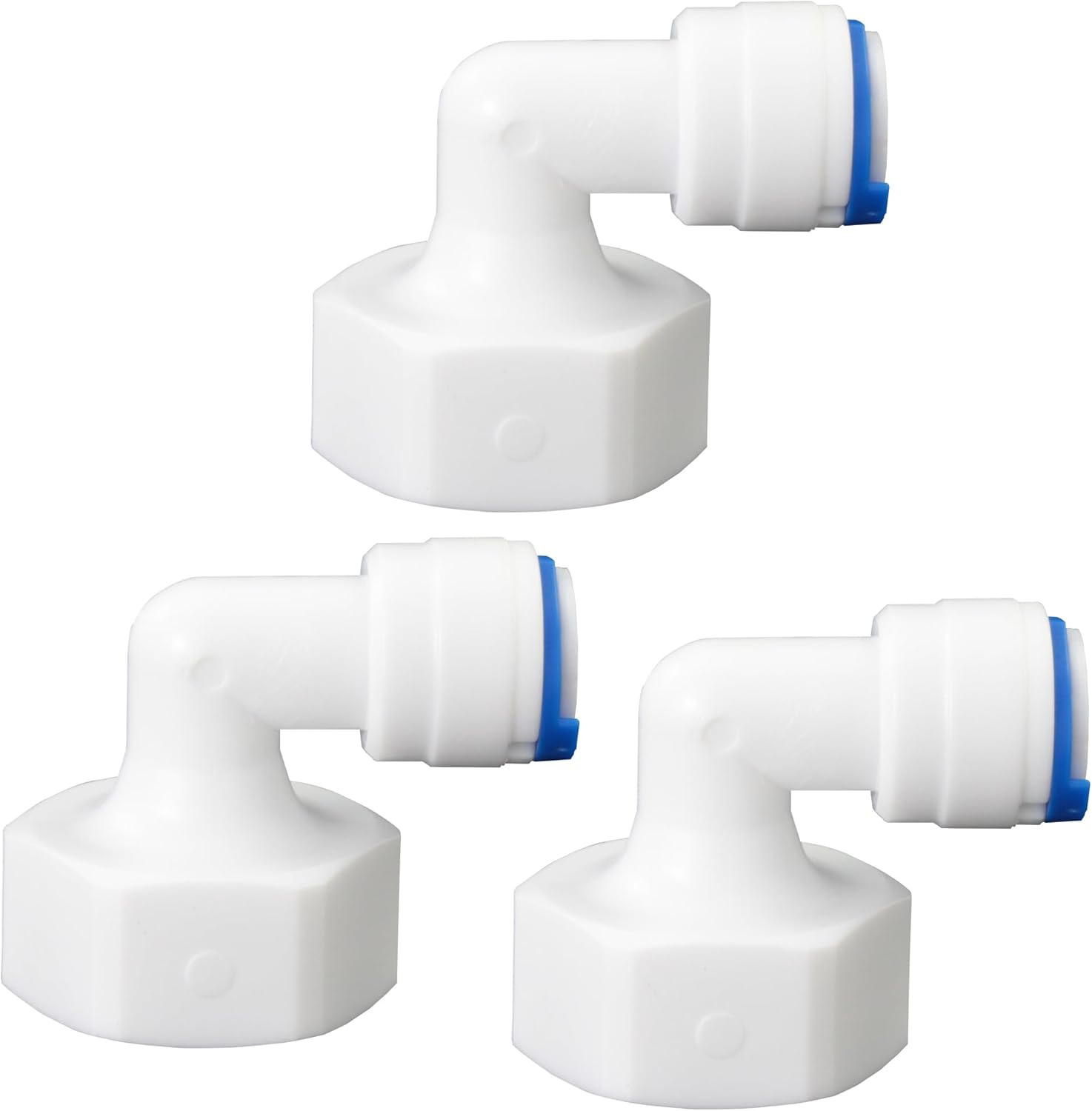 3/4″ Female Thread to 3/8″ OD Elbow, Push-to-Connect Quick-Connect Adapter, RO Filter Hose Double Joint, Pre-Purifier, Water Purifier, FNPT Plastic Fittings(3-Piece)