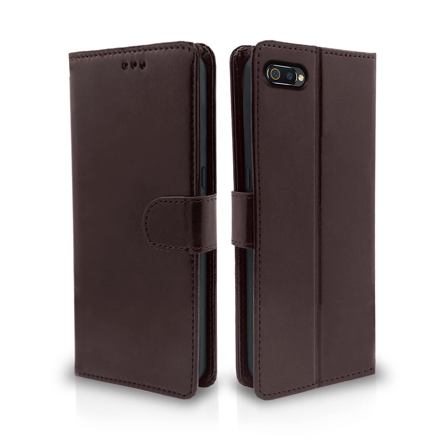 Pikkme Realme C2 Flip Case Leather Finish | Inside TPU with Card Pockets | Wallet Stand and Shock Proof | Magnetic Closing | Complete Protection Flip Cover for Realme C2 (Coffee) (B0BK79PLGF) Amazon Price History, Amazon Price Tracker