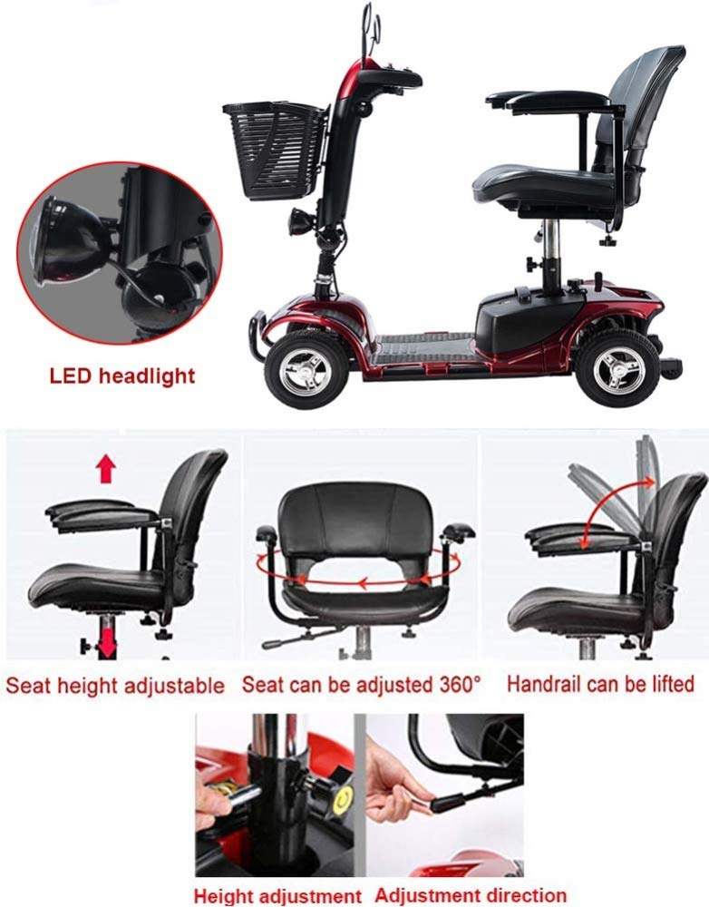 Lekki wózek inwalidzki, lekkie koła Dgpoad Skuter elektryczny dla dorosłych Skuter elektryczny do mobilności Heavy Duty Seniors Travel Scooter, składana, otwierana poręcz, siedzisko o szerokości 43