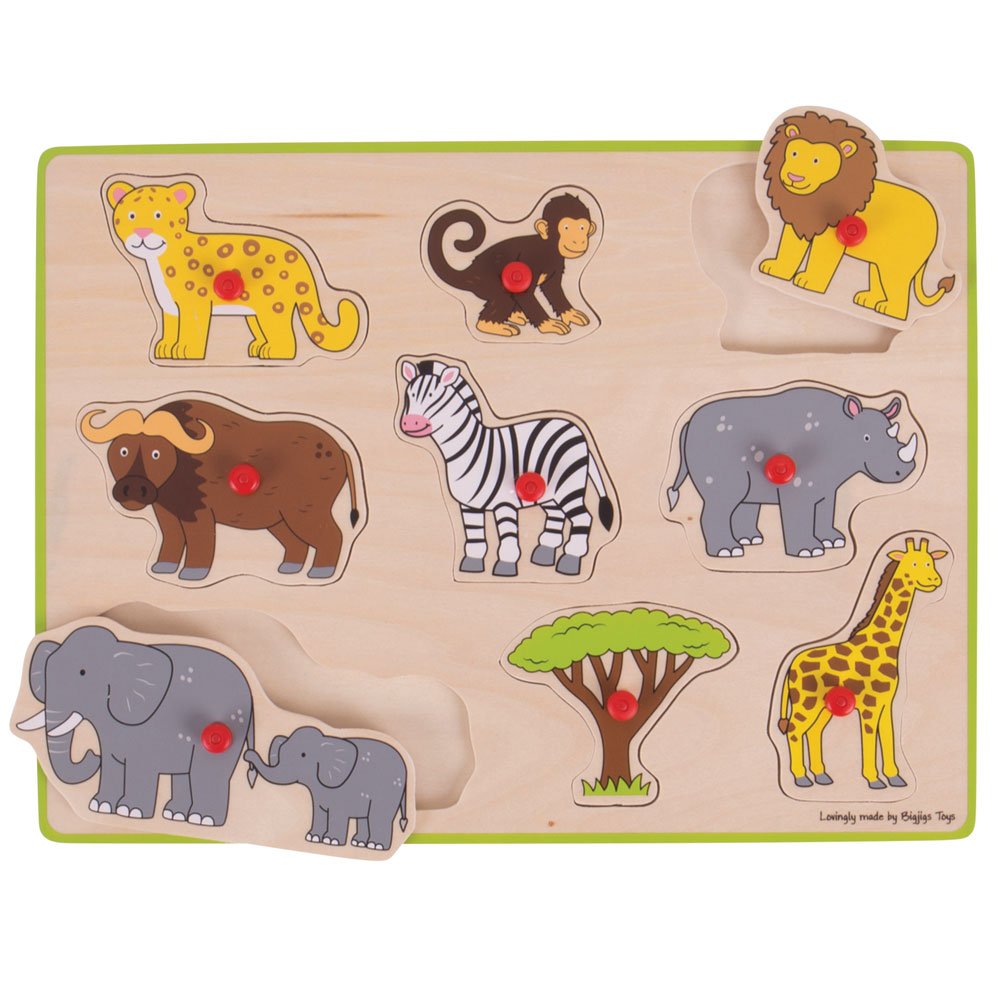 Bigjigs Toys Safari Puzzle – 5 Teile Mit Griffen, Für Kinder Ab 1 Jahr