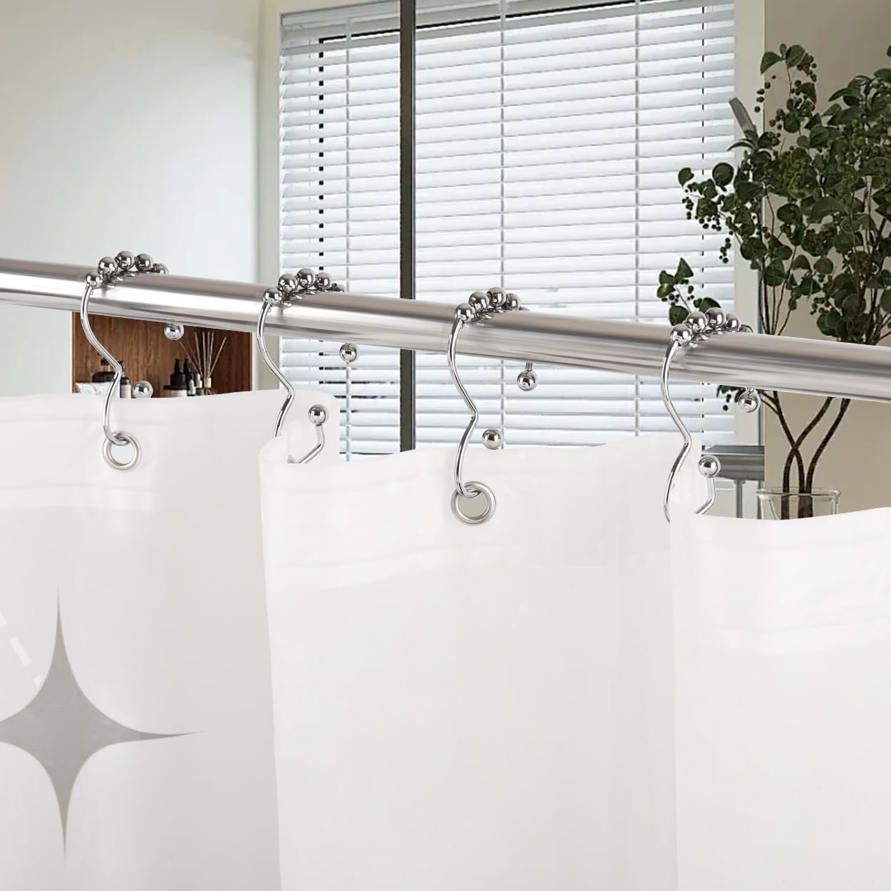Resze Metal Shower Curtain Hooks, 12 Pcs Metal Shower Curtain Rings