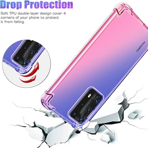 Miniatura 7 de Gufuwo Funda para Huawei P40 Pro 5G ELS-N04 ELS-NX9 Linda funda para niñas y mujeres degradado delgada antiarañazos suave TPU funda protectora a