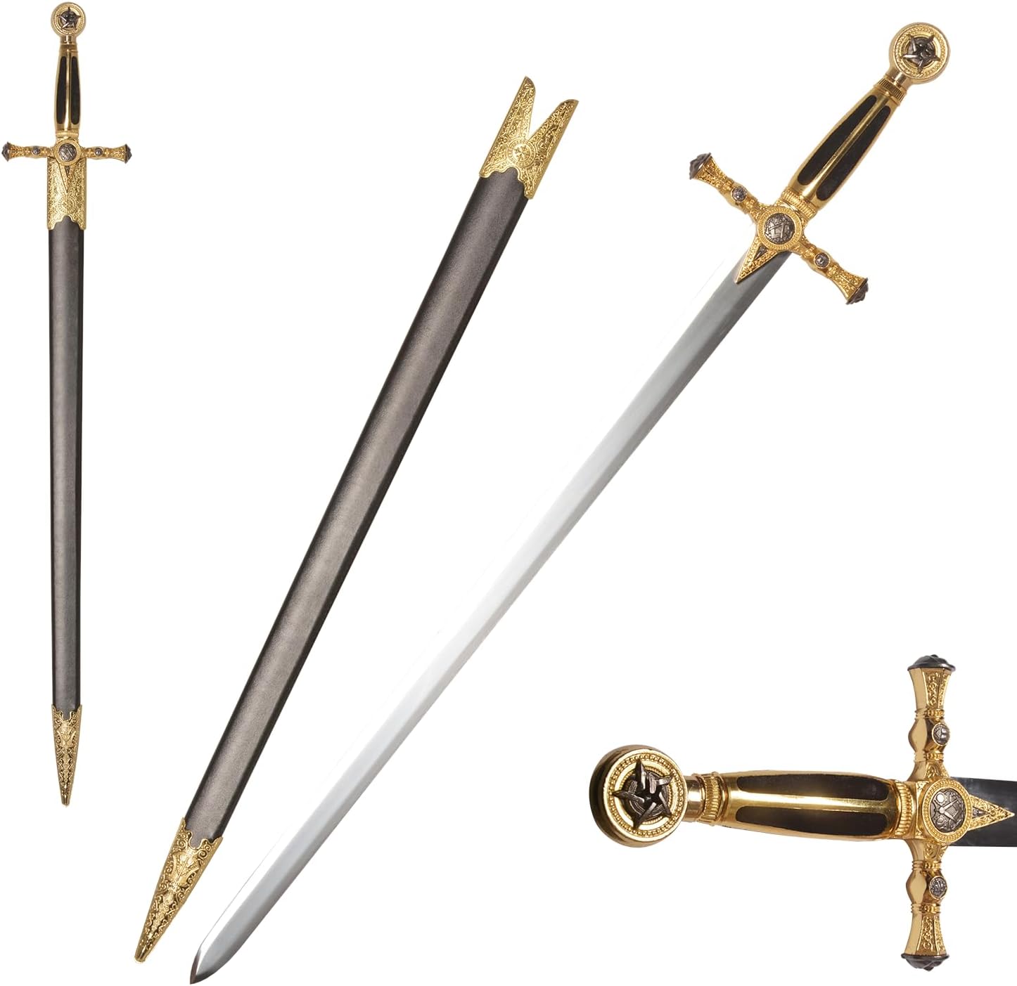 33.1" Medieval Stainless Steel King Solomon Sword Star of David Sword for Collection, Cosplay