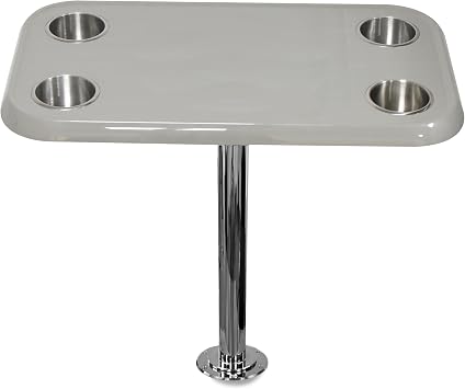 SOLBREEZE Grey RV Table Top Set with Secure Mounting Hardware Rectangular Table Set with Heavy-Duty Flat Mount Head, Durable 304 Stainless Steel Stand Post & Cup Holders - Easy to Install & Remove