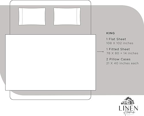 Miniatura 6 de Linen Home Juego de sábanas 100% de percal de algodón, fresco, ligero, sólido, tamaño king, 4 piezas, 1 sábana encimera, 1 sábana ajustable,