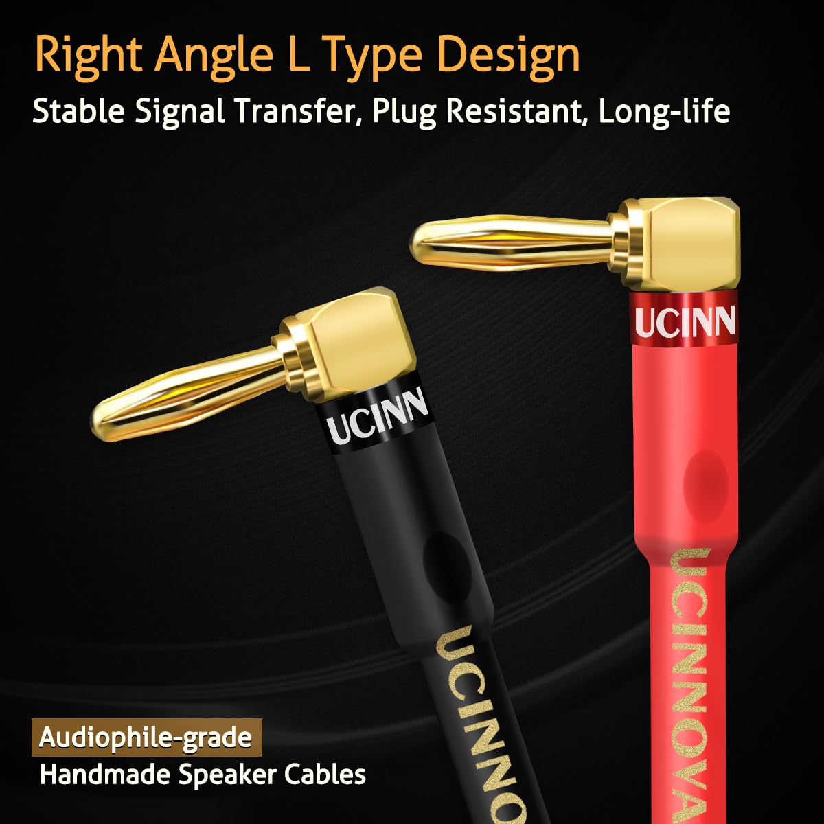 UCINNOVATE Confezione da 2 cavi per altoparlanti da 13 AWG con connettori a banana, 2 cavi per altoparlanti HiFi da 2 m con connettori a banana ad angolo retto placcati in oro da 4 mm, cavo audio
