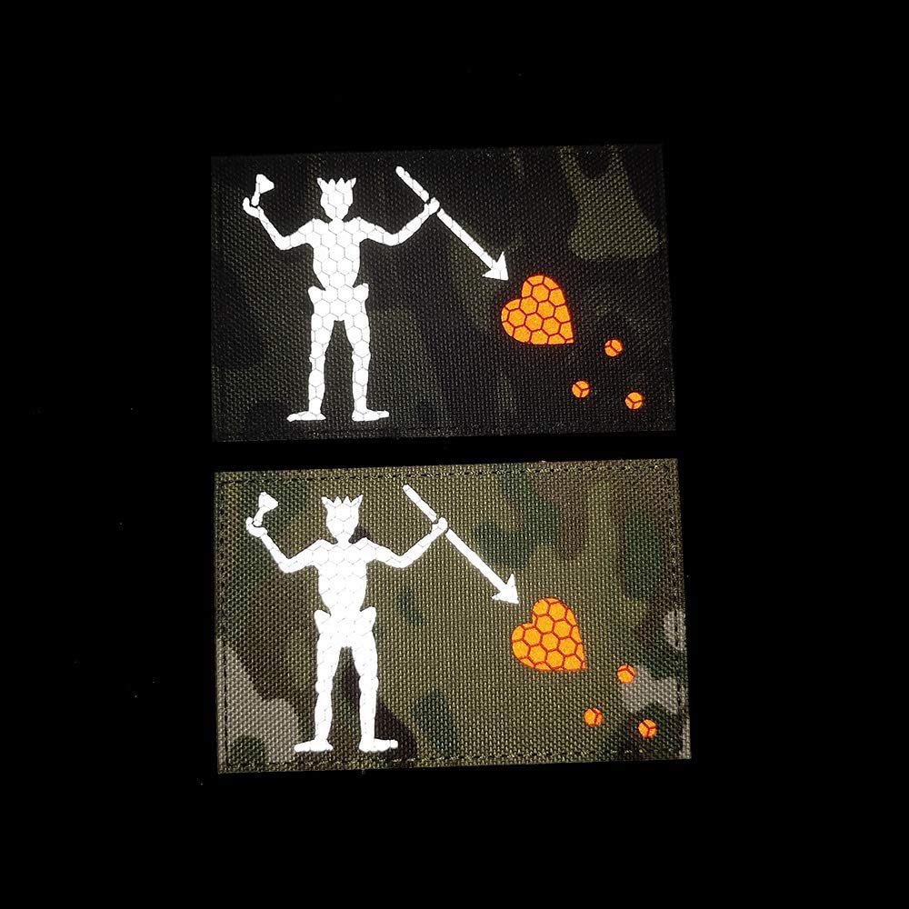 Glow Dark Edward Teach Blackbeard Pirate Flag Patch - Tactical Military Badges Decorative Appliques - Hook and Loop Fastener Backed (e
