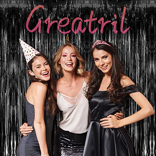 Black Tinsel Foil Fringe Curtain - Greatril Tinsel Curtain Party Backdrop Streamers For Wizard Birthday/Stranger Theme/Halloween/Graduation/Doorway/Christmas Party Decorations 2 Pack #TOP3