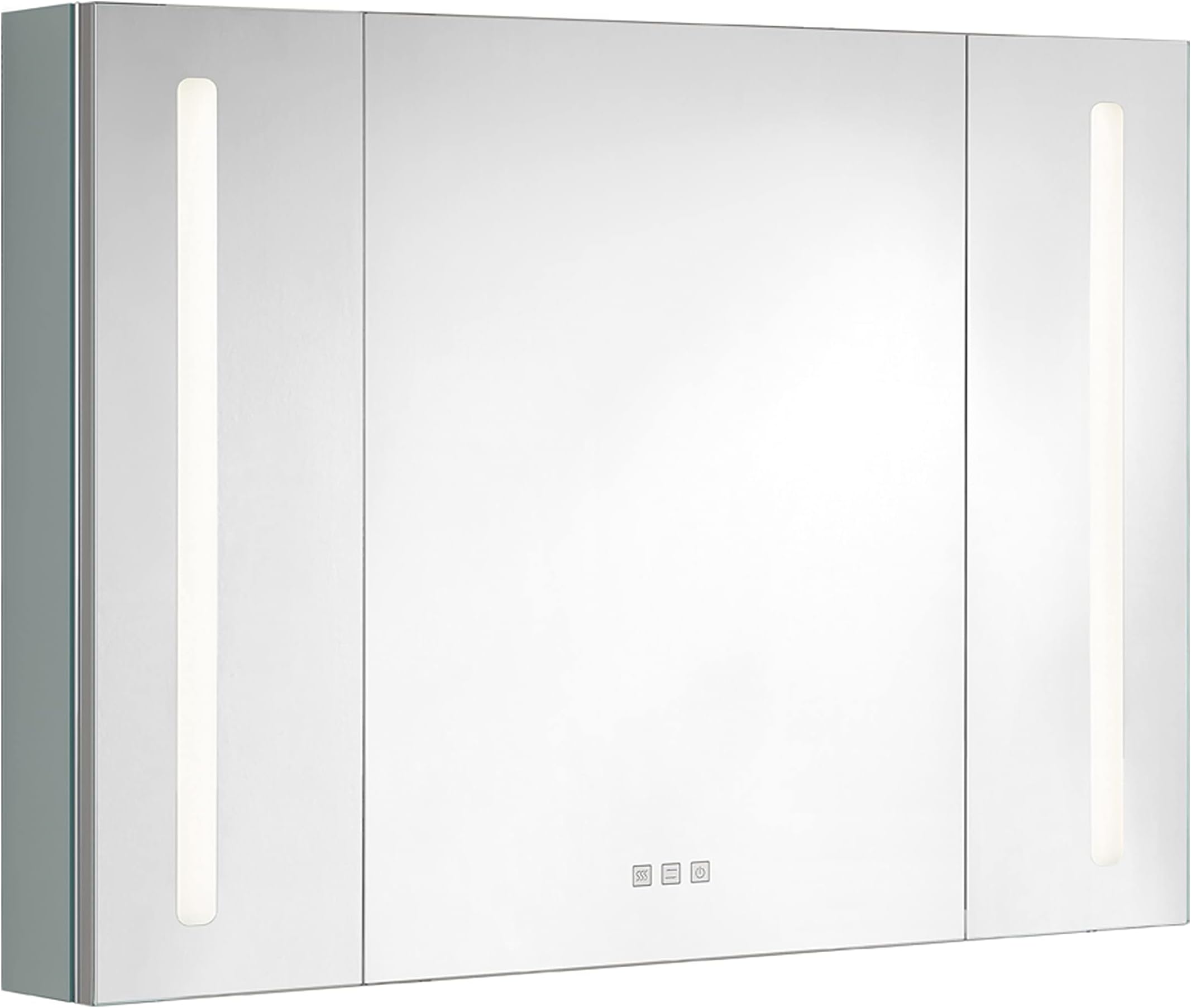 Medicine Cabinet with Lights, LED Medicine Cabinet with Mirror, 30"×27.5"×5", Recessed & Surface Mount Medicine Cabinet, LED Medicine Cabinet Mirror for Bathroom, Defog, Dimmer, 3 Doors