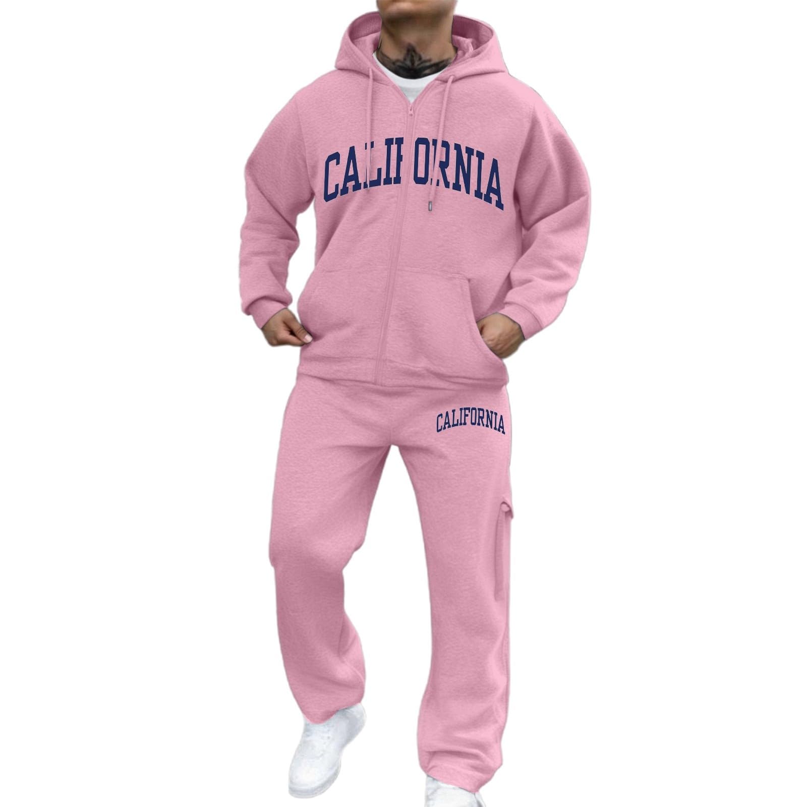 Générique Zestaw męski bawełniany 2-częściowy dres treningowy joggingowy top spodnie sportowe odzież sportowa rekreacyjna bluza i spodnie dresowe moda A6