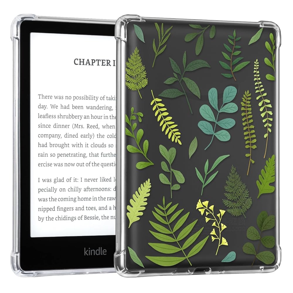 CoBak Clear Case for Ebook 11th Gen 2021-Lightweight Scratch-Proof Silicone Back Cover.Green Leaves