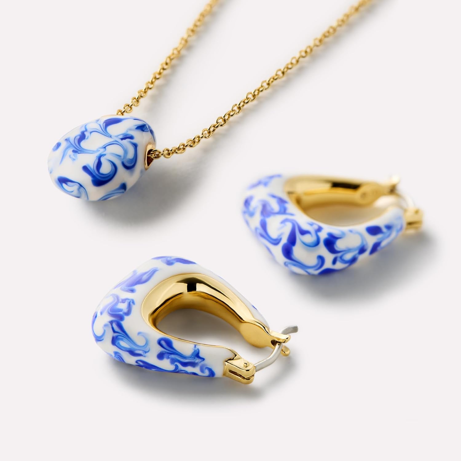 Ana Luisa Sphere Hoop Earring -Abby and Dakota Styles Womens Earrings - Trendy 14K Gold Plated, Silver Rhodium Plated w/Blue Marble - Mini Huggie Hoop Earrings for Women Hypoallergenic & Tarnish-Free