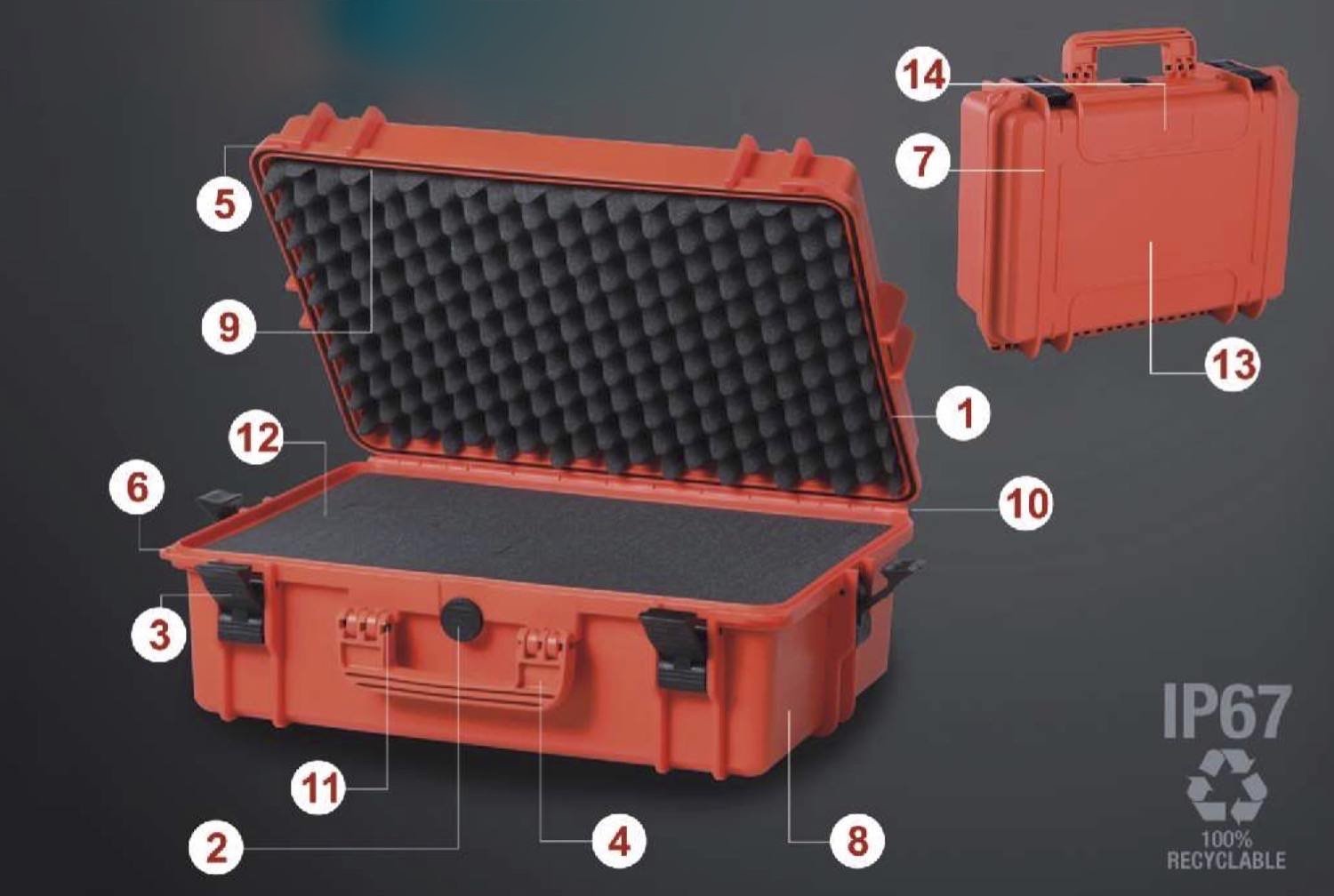 Outdoor Schutzkoffer IP67 33,95l (außen: 555x211x428mm, 3900g, Staub- und wasserdicht, Hartschale)(OC505-BK)