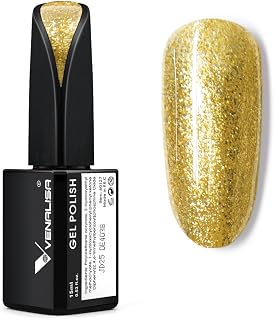 VENALISA 15ml Glitter Gold Gel Nail Polish, Sparkle Gold Gel Polish Shiny Color Soak Off UV LED Sparkly Shimmer Nail Gel Polish Nail Art Starter Manicure Salon DIY at Home, 0.53 OZ