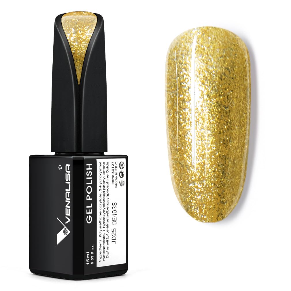 VENALISA Sparkle Glitter Gold Gel Polish from BELLE GAGA 15ml Nail Polish Shiny Color Soak Off UV LED Sparkly Shimmer Nail Gel Polish Nail Art Starter Manicure Salon DIY at Home, 0.53 OZ