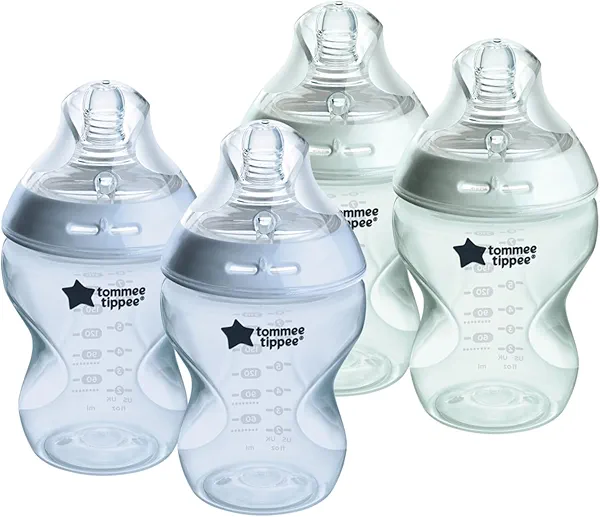 Tommee Tippee Natural Start Anti-Colic 9 oz BPA Free Baby Bottles, 0+ Months, Slow Flow Breast-Like Nipple, Self Sterilizing, Seamless Transition Between Bottle & Breast, Blue & Green, Pack of 4