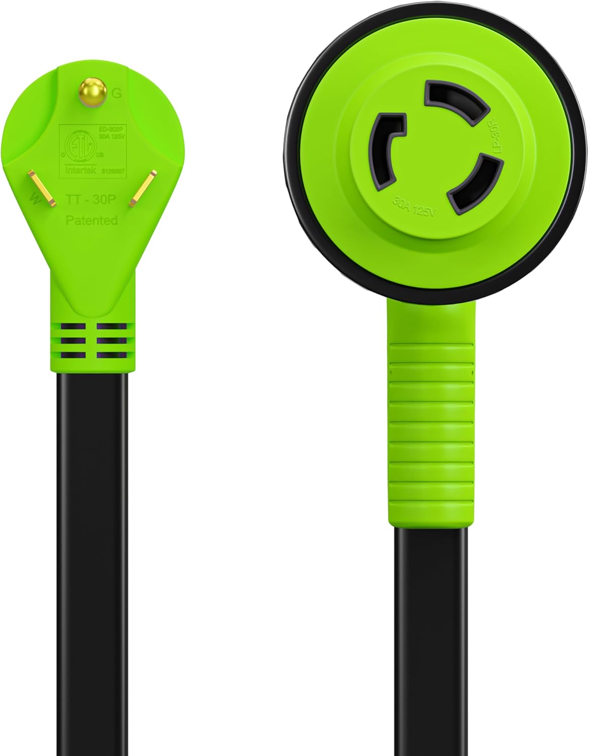 90 Degree 10FT Power Extension Cord with 30 AMP Male Standard / 30 AMP Female 90 Degree Locking Adapter Flat Cable (10FT)