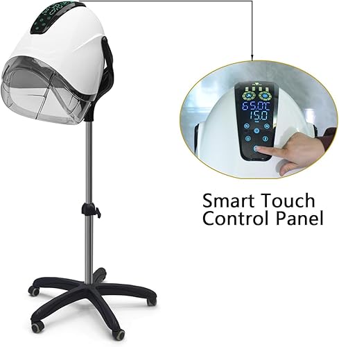 Miniatura 2 de Secador de pelo profesional con capucha, con panel de control táctil inteligente, ajustes de 8 velocidades de 1000 W, funciones de iones negativos y