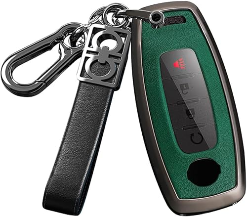 Miniatura 1 de ontto Funda para llave de automóvil con llavero de cuero y marco de metal, protección completa, antiarañazos, ajuste para Nissan Rogue Pathfinder