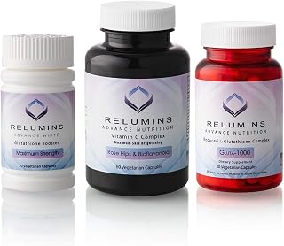 Relumins Advance Nutrition 3-Bottle Supplement Set – Gluta 1000 with Reduced L-Glutathione, Vitamin C MAX, Immune Function & Overall Wellness – Vegan, Halal, Kosher, cGMP Certified