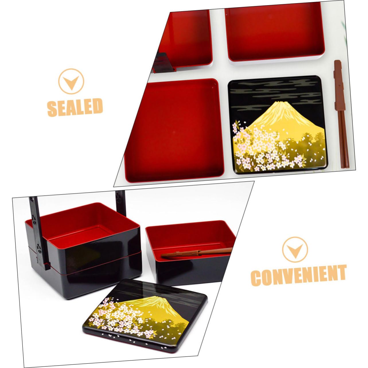 Hohopeti Boîte Bento Japonaise à Sushi Noire, Design Trois Niveaux