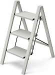 HillhutApex 3 Step Stool,Foldable Step Ladder with Anti-Slip Wide Pedal(Gray)