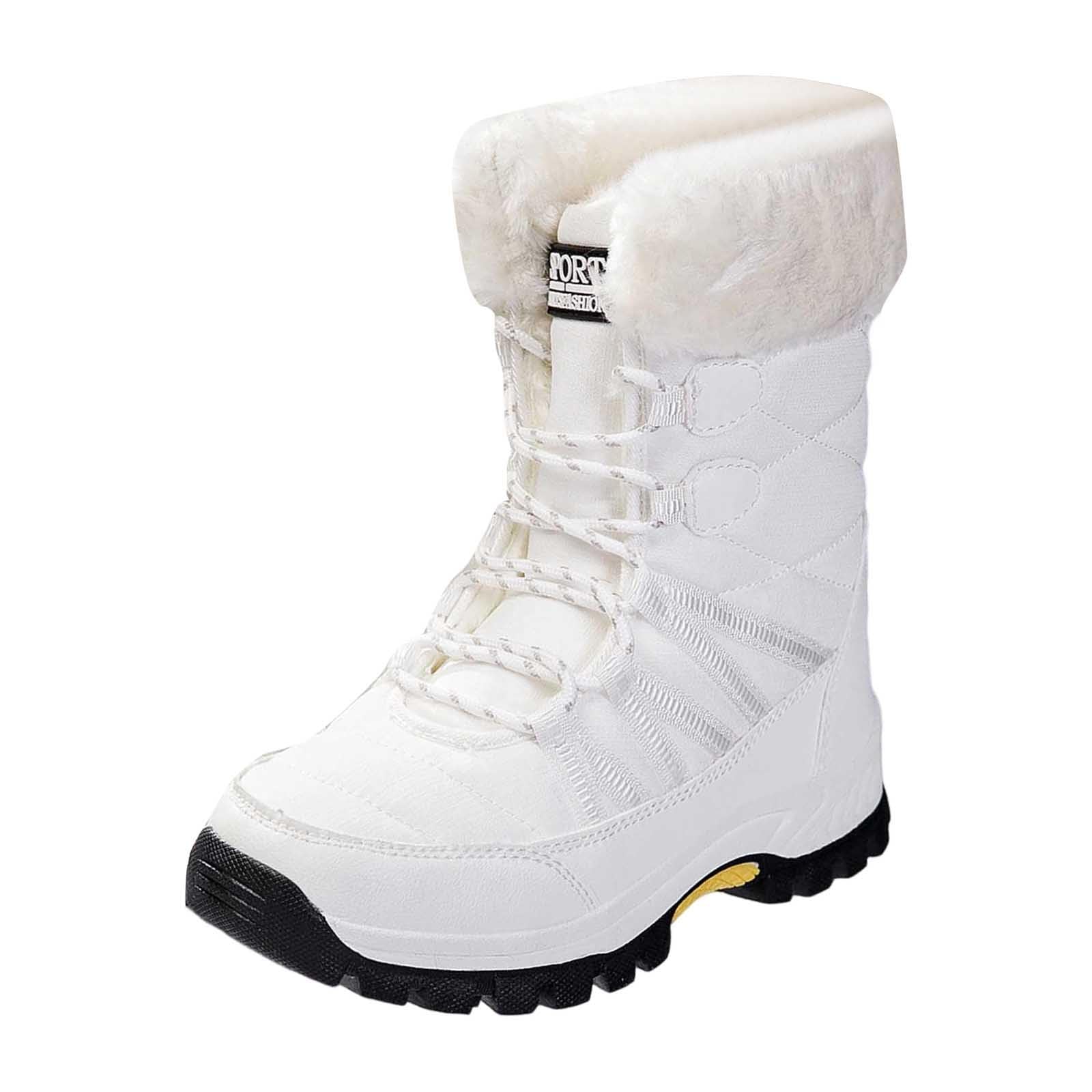Bottes de Neige Femme Fourrées Mi-Mollet Bottes Femme Hiver Chaudes Antidérapantes Chaussures de Randonnée Ski Snow Boots Fourrées Confort Bottine Botte de Neige Imperméable Chaussure Hiver Bottines