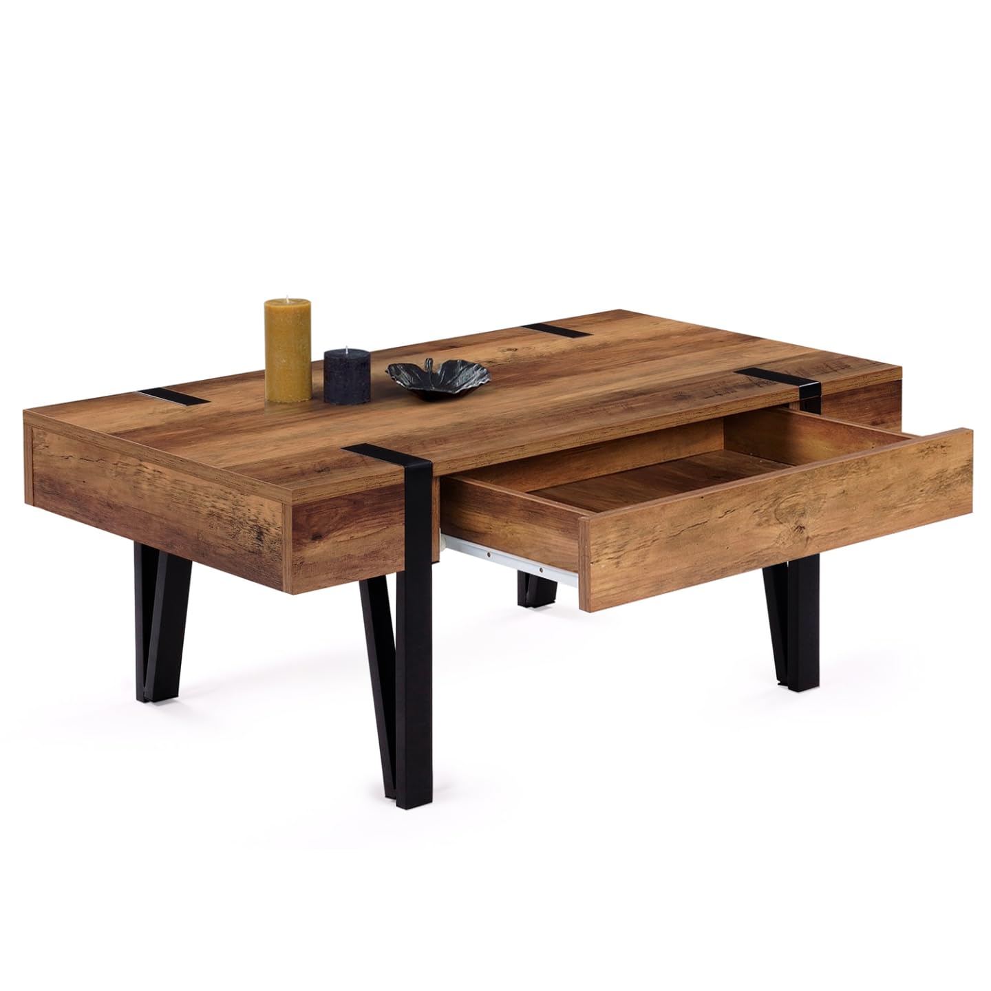 IDMarket - Table Basse rectangulaire 1 tiroir Austria Bois Pied épingle