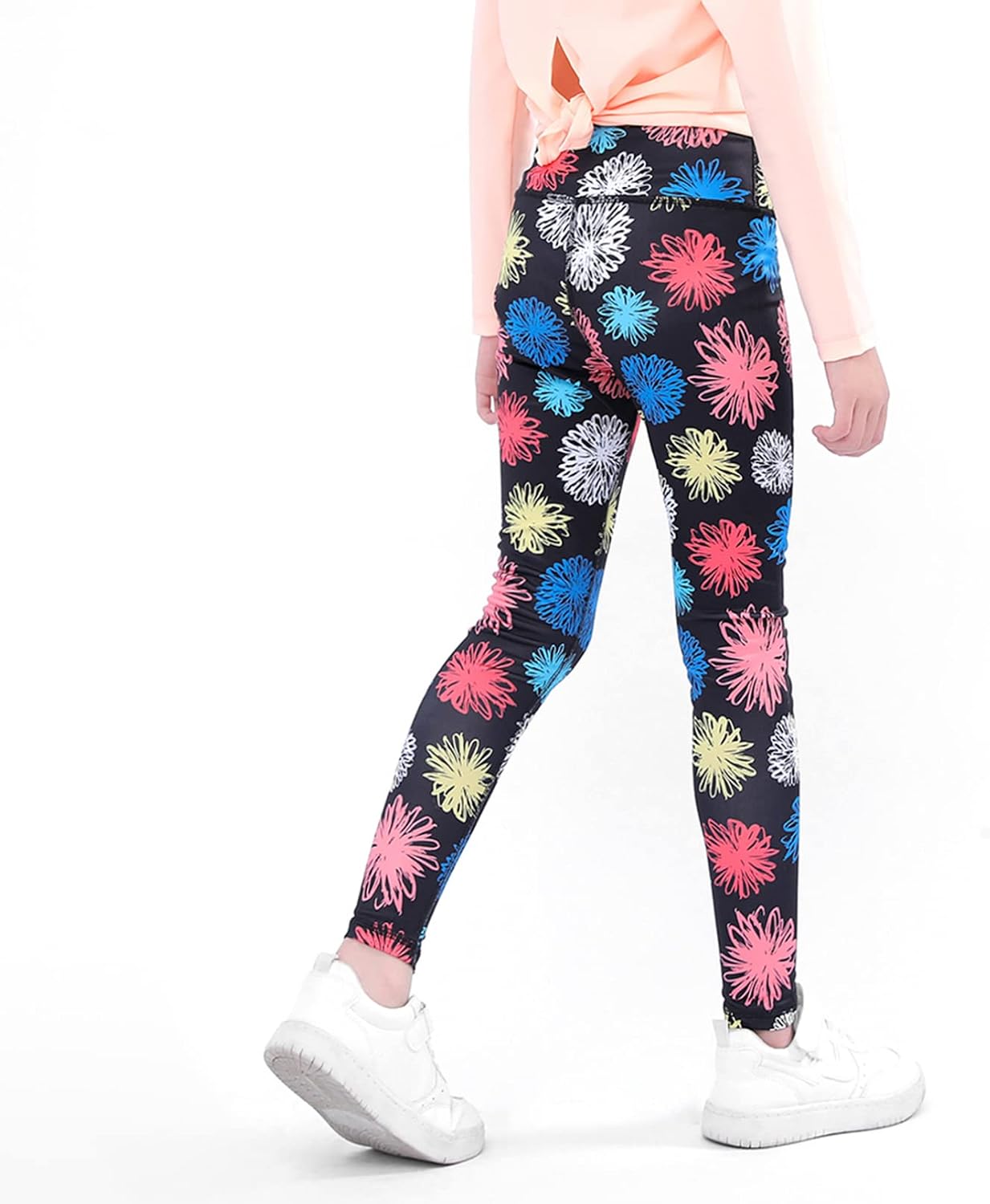 Kids Girl's Athletic Leggings Gym Workout Yoga Pants High Waist Full Length Stretchy Gymnastics Leggings Activewear