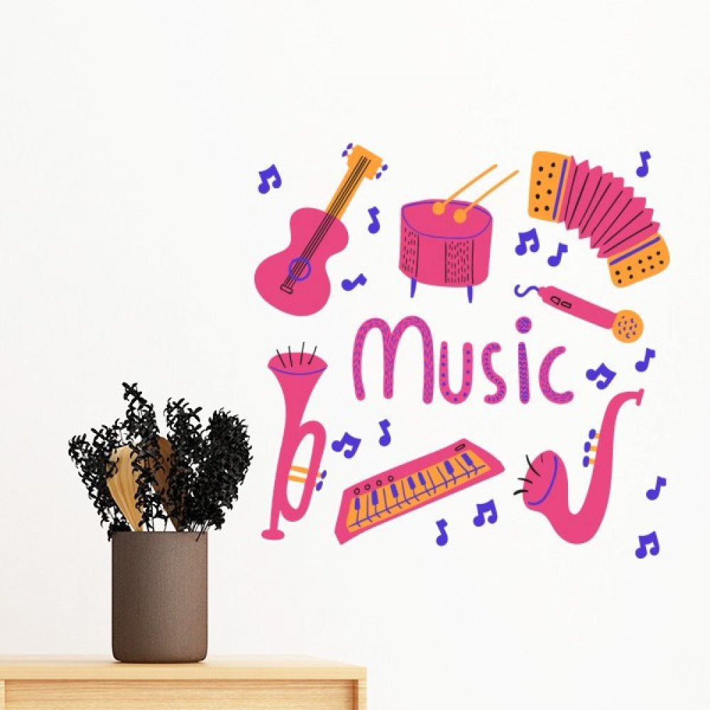 Sticker mural guitare trombone pour créer un studio musical