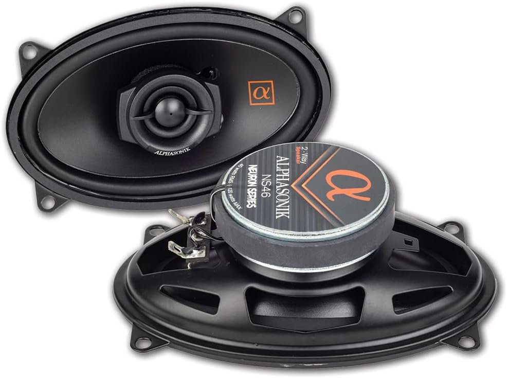 Alphasonik 1 Pair of NS46 Neuron Series 4x6 (240 Watts Max for The Pair) 120 Watts Max Per Speaker 2-Way Full-Range Car Audio Speaker with PEI Dome Tweeter Polypropylene Cone
