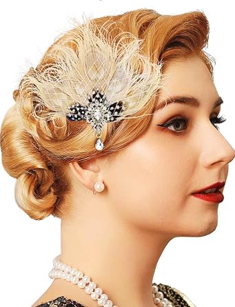 1920s Headpiece Feather Hair Clip Peacock Fascinator Accessories for Women