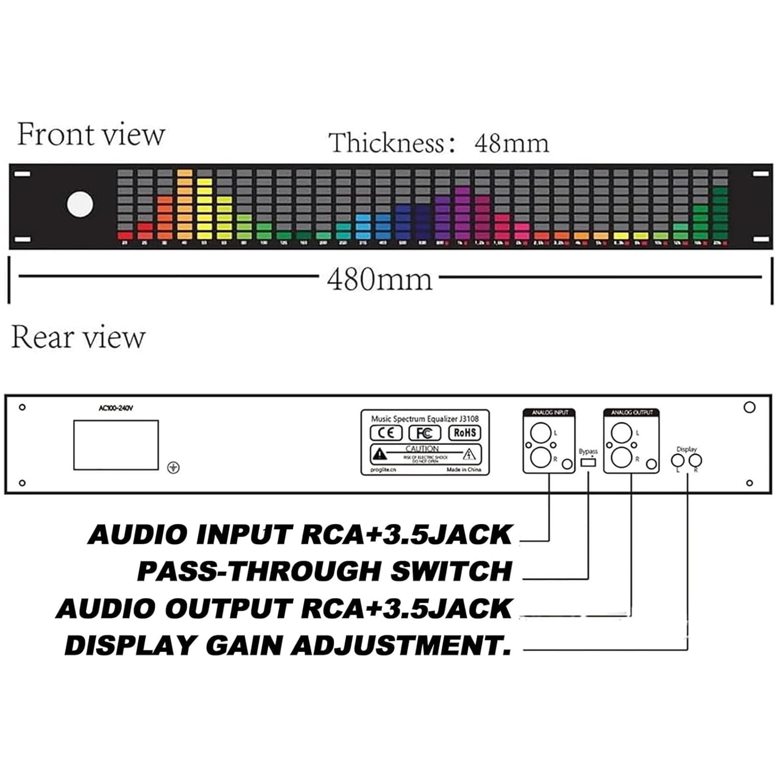 Égaliseur de spectre musical, égaliseur numérique double canal 15 bandes avec télécommande, 31 bandes, plusieurs modes, gain ± 30 dB, réduction intelligente du bruit de sommeil pour barre KTV de scène
