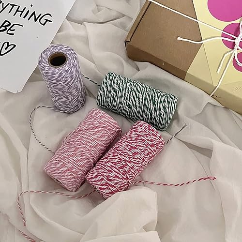 Miniatura 4 de Cuerda de cordel, 328 pies, cuerda blanca y rosa para panaderos, cuerda de macramé, cuerda de macramé, suministros de decoración de boda, envoltura