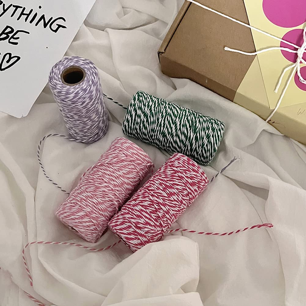 Twine String 328 Feet – White & Pink Baker's Cord, Natural Cotton For Macrame, Gift Wrapping, Wedding & Craft Projects