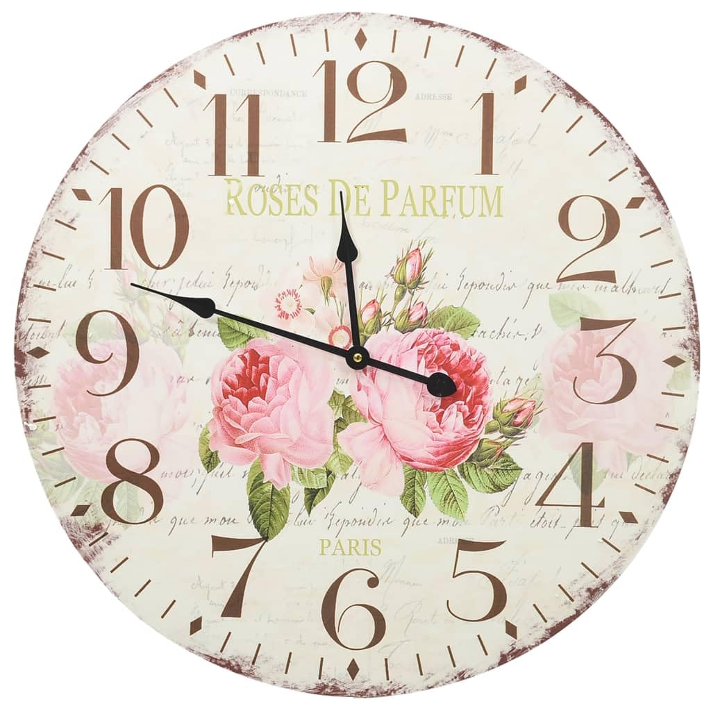 Vidaxl Flower Vintage Wall Clock, 60 Cm Retro Design Multicolour, Large Dial Face, Mdf Wall Mounted Kitchen/Living Room Decor